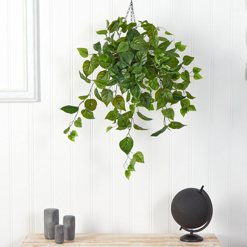 Nearly Natural 2.5-ft Philodendron Artificial Plant in Hanging Basket, 3 of 5