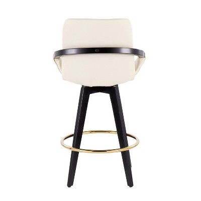 Cream Wood Swivel Counter Stool with Faux Leather Seat