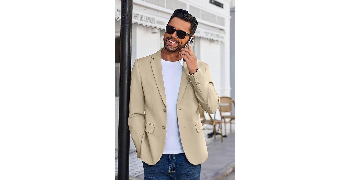 Мужской пиджак COOFANDY Blazer Business Suit Jacket Slim Fit Two Button Casual Sport Coats Grey, цвет: Серый — фото 3