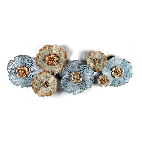 LuxenHome Multi-Color Distressed Flower Metal Wall Decor Blue - image 1 of 4