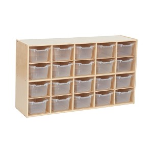 ECR4Kids Streamline 20 Cubby Tray Storage Cabinet with 20 Scoop Front Storage Bins, 4x5, Natural - 1 of 4