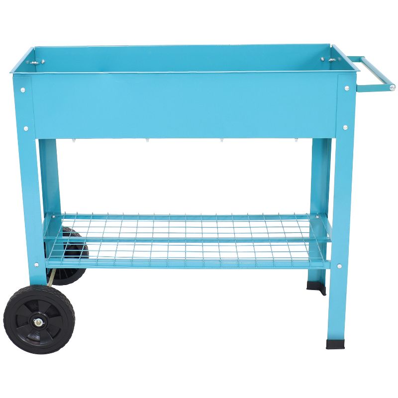 Sunnydaze Outdoor Galvanized Steel Raised Mobile Elevated Planter Cart with Handlebar and Wheels - 43", 2 of 13