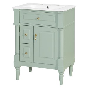 Gulches 24 in 18 in Undermount Rectangular Bathroom Sink in Green Solid Rubberwood MDF Ceramic with 3 Drawers Adjustable Shelf Metal Handles - 1 of 4