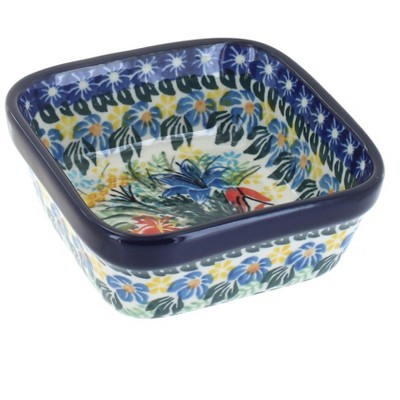 Blue Rose Polish Pottery Day Lily Bouquet Small Square Dish