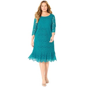 Catherines Women's Plus Size Shirred Lace Flounce Dress - 1 of 4