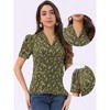 Allegra K Women's Short Sleeve Casual V Neck Print Notch Lapel Collar Summer Blouses - 2 of 4