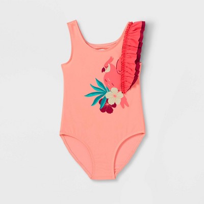 Toddler Girls' Tropical Bird Print Ruffle Sleeve One Piece Swimsuit - Cat & Jack™ Pink