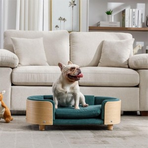 Bulldog Large Dog Beds With Removable Washable Cover, Velvet Cushion With Solid Wood legs and Bent Wood Back-The Pop Home - 1 of 4