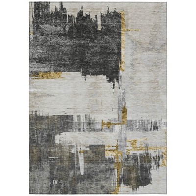 Gray And Tan Abstract Washable Indoor Outdoor Area Rug