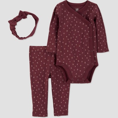 Image of Carter's Just One You® Baby Girls' 3pc Top & Bottom Set with Headband - Burgundy 6 M