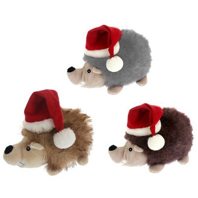 Multipet Christmas Hedgehog Plush Dog Toy with a Santa Hat that Grunts