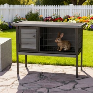 Aortzio 36"W Steel Frame Wooden Rabbit Hutch with No Leak Tray - 1 of 4