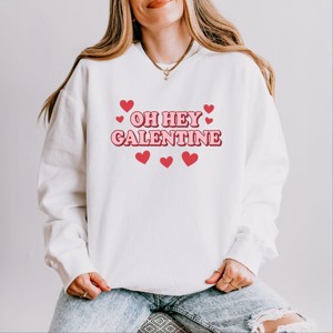 Oh Hey Galentine Hearts - Women's Lightweight Garment Dyed Sweatshirt - 1 of 3
