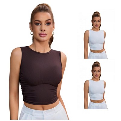 INSPIRE CHIC 3 Pcs Women's Sleeveless Ribbed Waist-Cinched Workout Tank Top with Dual Side Pleats