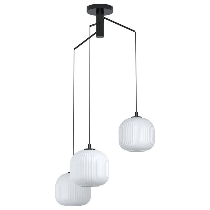 3-Light Mantunalle Staircase Pendant Black Finish with White Ribbed Glass Shade - EGLO, 1 of 5