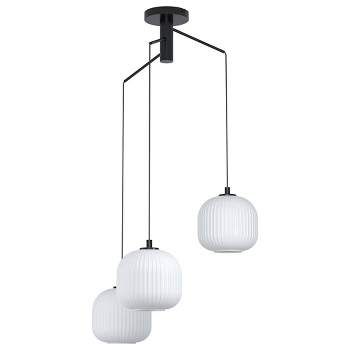 3-Light Mantunalle Staircase Pendant Black Finish with White Ribbed Glass Shade - EGLO
