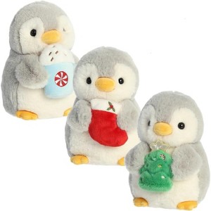 Aurora Pompom Penguins Holiday Plush Set of 3, Stocking, Tree & Latte, 8", Ages 3 and Up - 1 of 4