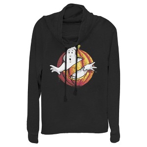 Juniors Womens Ghostbusters Halloween Pumpkin Logo Cowl Neck Sweatshirt - 1 of 4