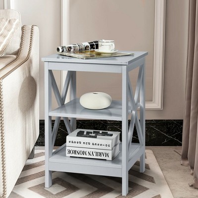 Gray 3-Tier X Design Wooden Nightstand