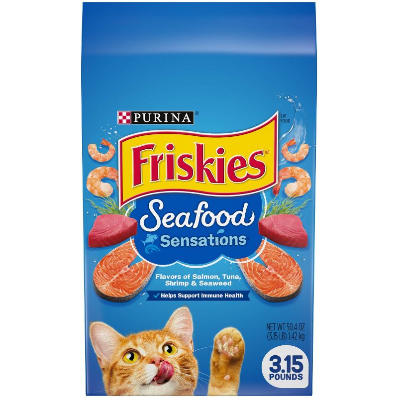 Purina Friskies Seafood Sensations with Flavors of Salmon, Tuna, Shrimp & Seaweed Adult Complete & Balanced Dry Cat Food, 1 of 8