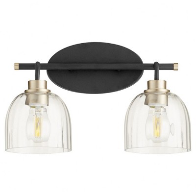 Quorum Lighting Espy 2-Light Vanity, Noir/Aged Brass, Glass, 15.5W, 9.25H, 7D