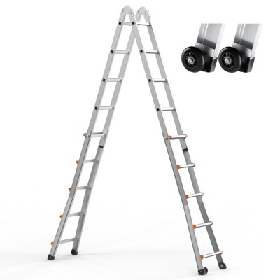 Cesicia 16.7 FT Silver Aluminum Alloy Extension Multi-Function A Frame Telescoping Ladder