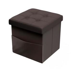 Lavish Home Folding Faux Leather Ottoman, Brown - 1 of 4