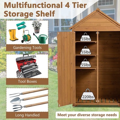 Brown Fir Wood Outdoor Storage Cabinet with Shelves and Lock