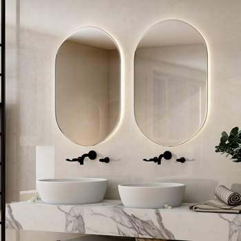 Costway 32'' x 20'' Oval Bathroom Wall Mirror Mounted Makeup Mirror with Lights & Anti-Fog