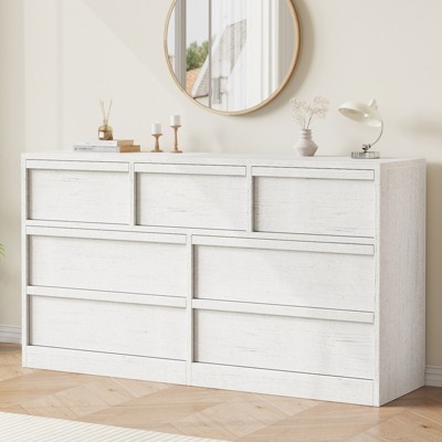 Whizmax 7 Drawer Dresser for Bedroom, Modern Double Dresser Organizer with Storage, Wooden Chest of Drawers for Bedroom, Living Room, Nursery- White