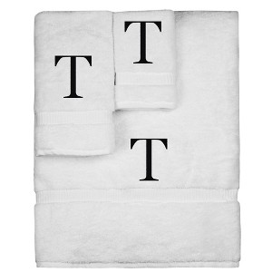 BC BARE COTTON Monogrammed Towel Set, Personalized Gift, Set of 3 - White - Black Block - 1 of 4