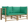 vidaXL Patio Corner Sofas with Green Cushions 2 pcs Bamboo - 3 of 4