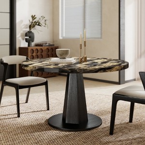 Roundhill Furniture Cavira Modern Faux Marble Dining Table with Wood Pedestal Base - 1 of 4