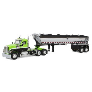 First Gear DCP 1/64 Lime Green & Black Kenworth W990 Day Cab with MAC Half Round End Dump Trailer 60-1660 - 1 of 4