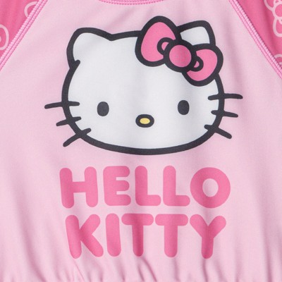 Hello Kitty Little Girls Raglan Rash Guard and Bikini Bottom UPF 50+ Swim Set Logo Pink 7-8 — фото 5