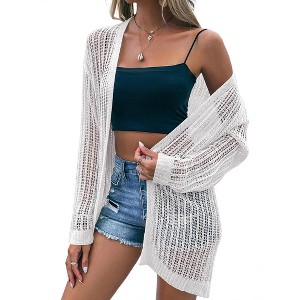 Cardigan Sweaters for Women Hollow Out Tunic Sweater Casual Open Front Long Sleeves Summer Cover-Ups - 1 of 1