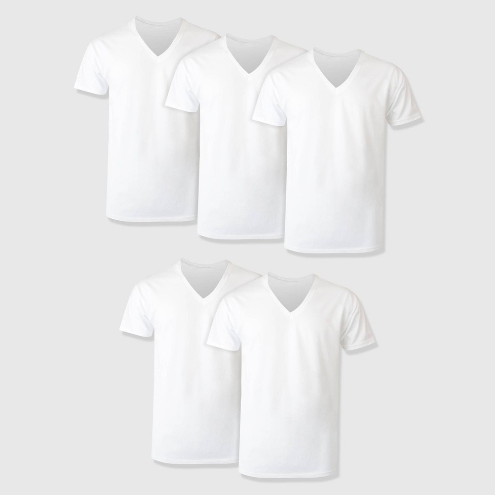Size Medium Hanes Premium Men's Short Sleeve V-Neck T-Shirt 5pk - White 