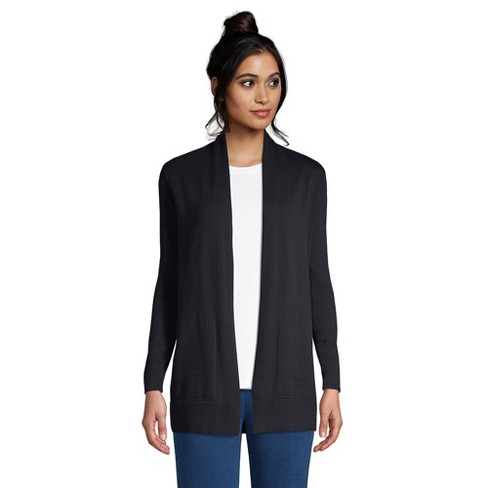 Lands' End Women's Petite Cotton Open Long Cardigan Sweater - Small - Black  : Target