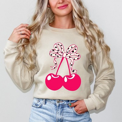 Simply Sage Market Women's Graphic Sweatshirt Coquette Cherries Spotted Bow