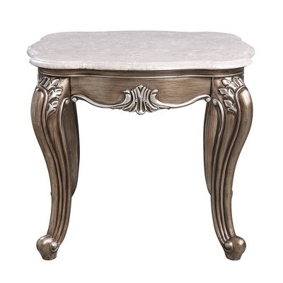 Elozzol 28" Antique Bronze and Marble End Table