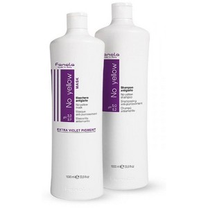 Fanola NO-YELLOW Shampoo & Mask DUO SET (33.8 oz XXL LITER) Care Purple Hair Cleanser & Conditioner Kit, Extra Violet Pigment Formula - 1 of 3