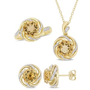 EVERLY JEWELRY | 8ct TGW Citrine White Topaz and Diamond Accent Swirl Ring Pendant with Chain and Stud Earrings Set in Yellow Plated Sterling Silver - 1 of 4