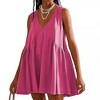 Coolmee Women Summer Mini Dress V Neck Sleeveless Loose Summer Pleated Swing Flowy Short Sundress M Rose red - 2 of 4