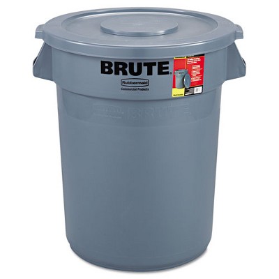 Rubbermaid Commercial Brute Container with Lid, 32 gal, Plastic, Gray