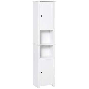 HOMEFORT Narrow Storage Cabinet, Tall Slim Freestanding Double Tier Floor  Linen Cabinet with 2 Doors 5 Tier Shelves & 3-Layer Door Shelf (White)