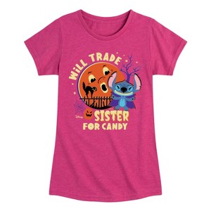 Girls' - Lilo and Stitch - Will Trade Sister for Candy Fitted Short Sleeve Graphic T-Shirt - 1 of 4