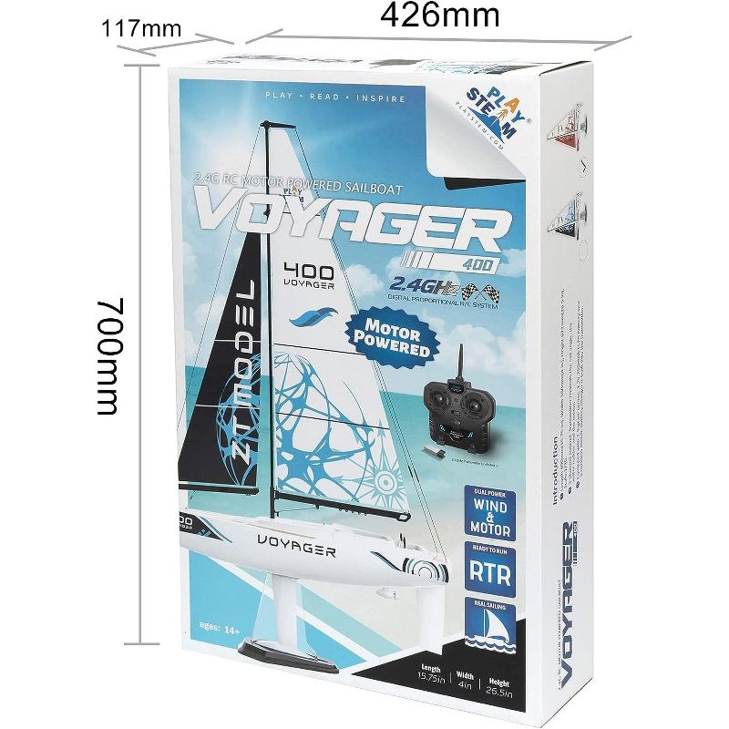 Playsteam Voyager 400 Motor-Power RC Sailboat - Blue, 3 of 7