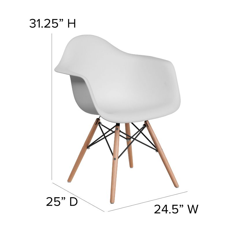 Emma and Oliver Plastic Accent Dining Chair with Arms and Wooden Legs, 5 of 13