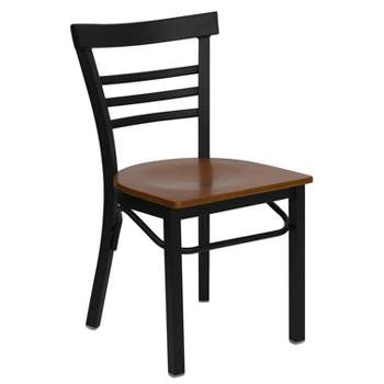 Flash Furniture Black Three-Slat Ladder Back Metal Restaurant Chair