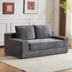71.65'' Corduroy Fabric Loveseat Sofa Bed with No Assembly Required, Reversible Cushion, Memory Foam, Deep Seat, and Pillows - 1 of 4